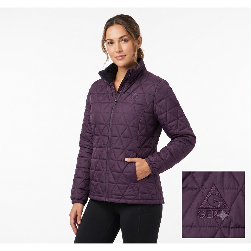 Gerry Quilted Puffer Jacket Purple Geometric Triangle Zip Up NG9431 - Medium